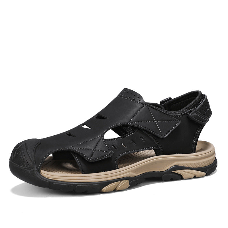 Chaussures de plage de taille plus respirant Sandales en cuir pour hommes
