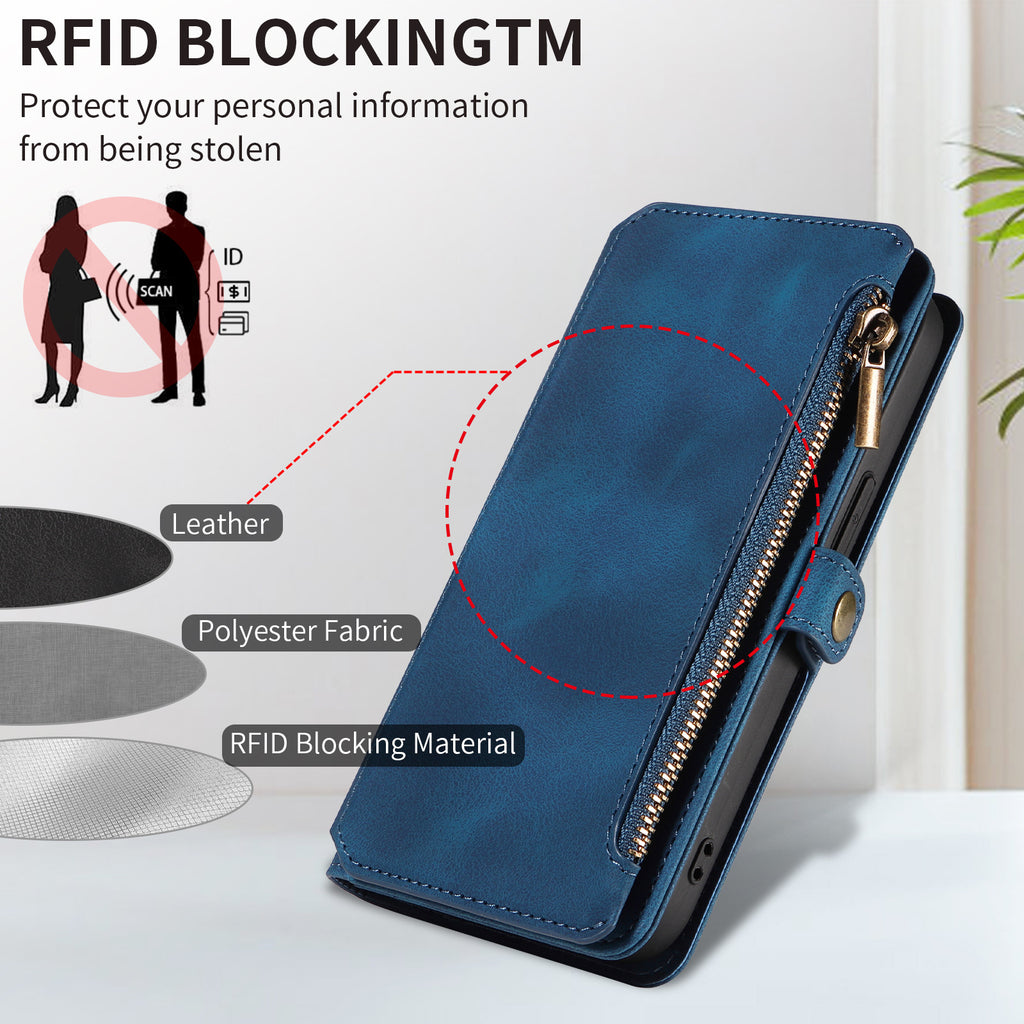 Wallet Flip zipper téléphone en cuir Case
