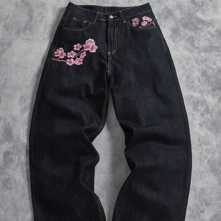 Vintage Jeans denim brodés à cerise-blossom