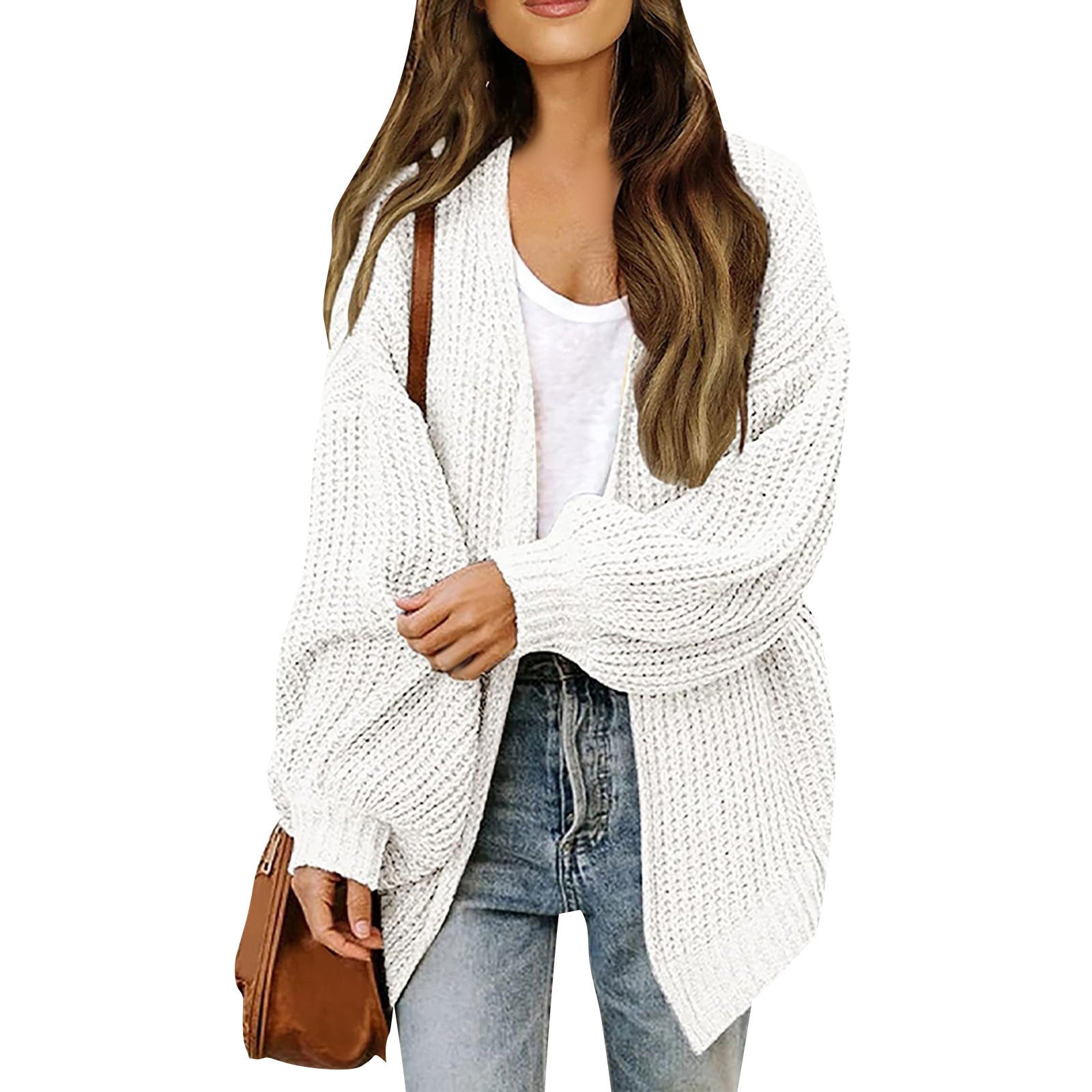 Lanterne à manches féminines Chunky-knit Cardigan Sweater Coat