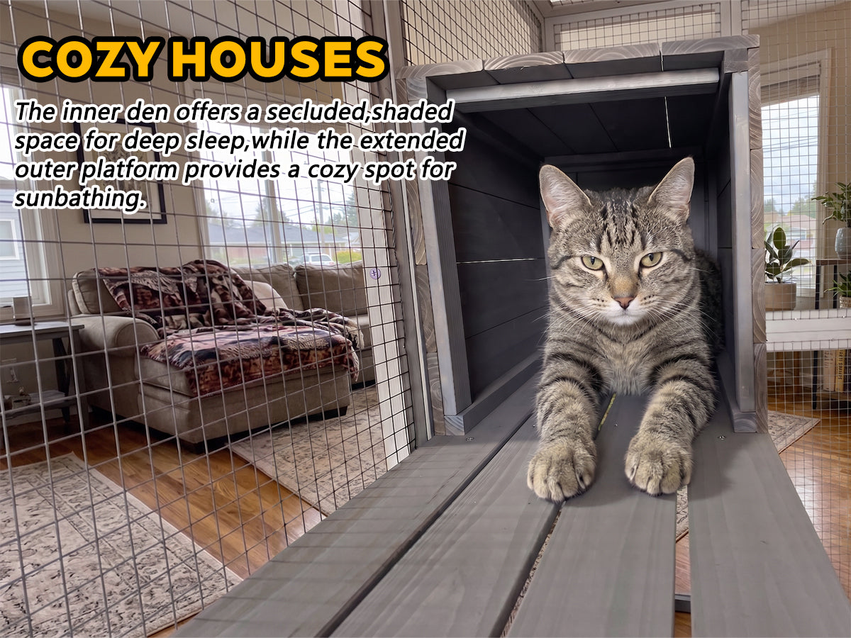 Catio en bois gris avec couvercle imperméable
