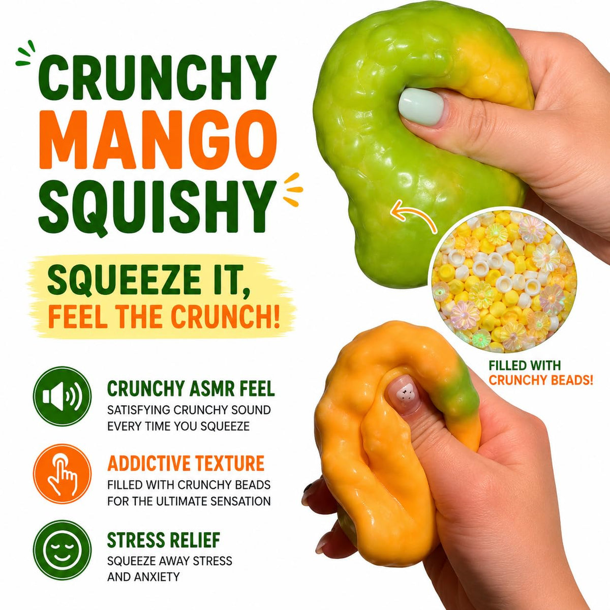 1pc Crunchy Mango Squishy ASMR Squeeze Stress Relief Fidget pour adultes Crunchy ASMR Experi