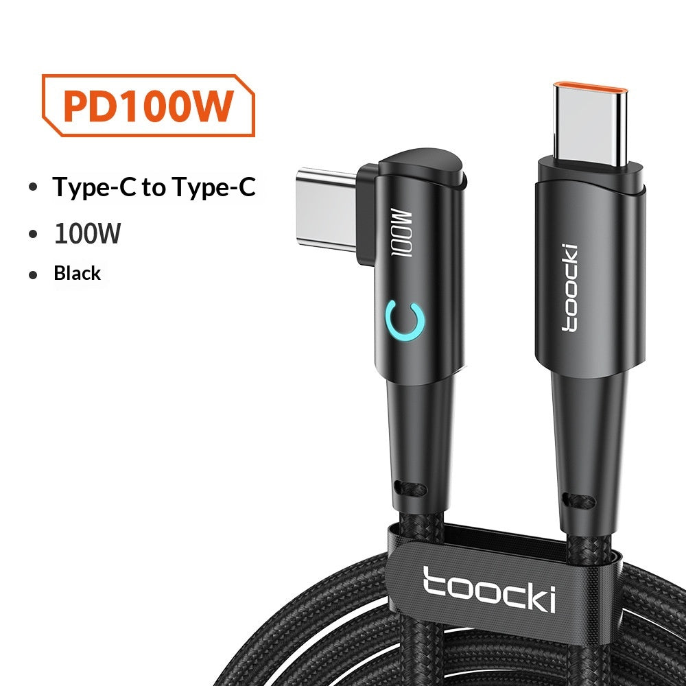 Type C 100W Fast Charging Cable with Luminous Fold for Data and Charging