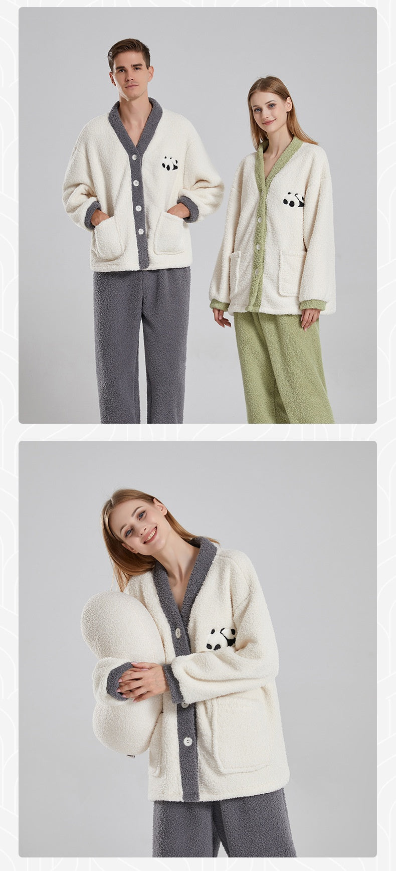 Couple Pyjamas Femmes Coral d'hiver polaire épais vêtements occasionnels demi velours bande dessinée