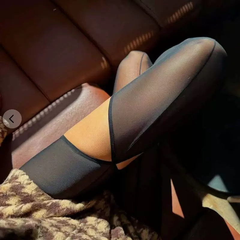 Trendy Asymétrique Split-leg rayé Sexy noir bas en soie