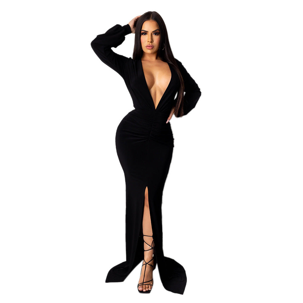 Women's V-Neck Wide Collar Evening Dress