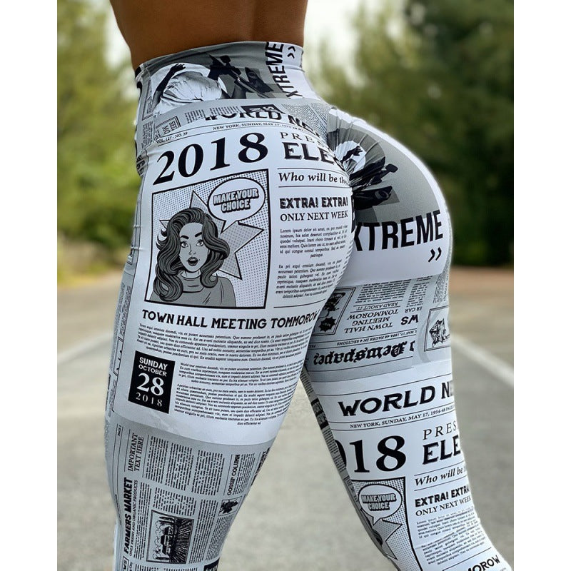 European And American Fashion News Times Digital Printed High Waist Stretch Yoga Pantalons Run
