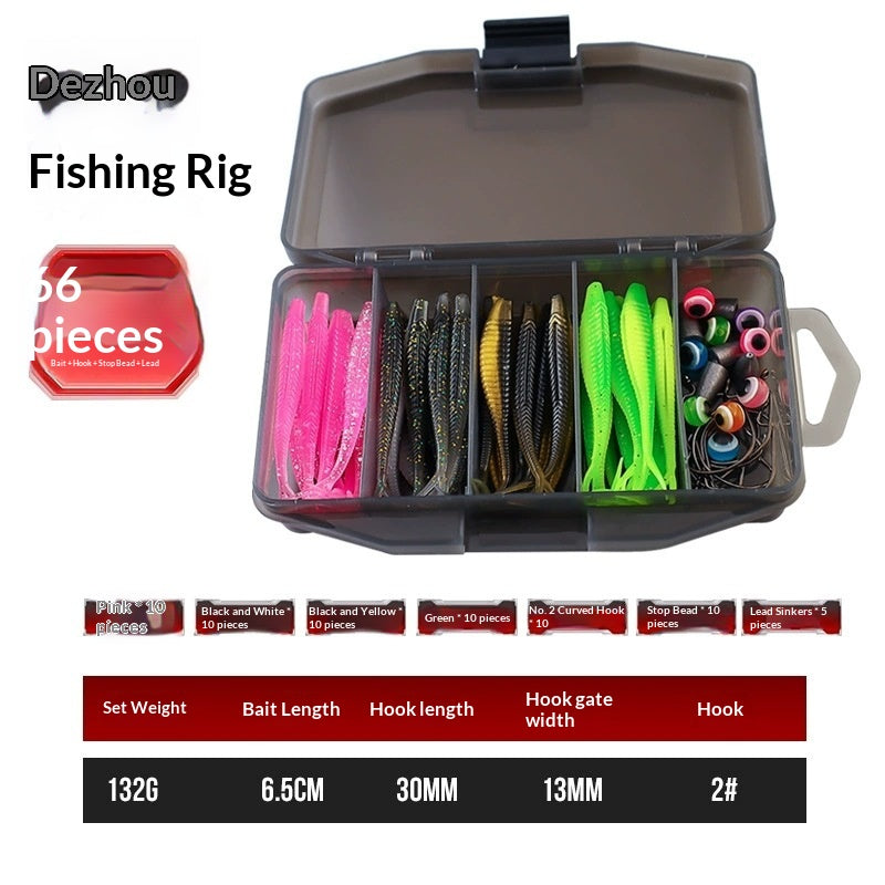 Weihai Soft Bait Set Lure Kit avec des vers à queue de fourche 66 pièces