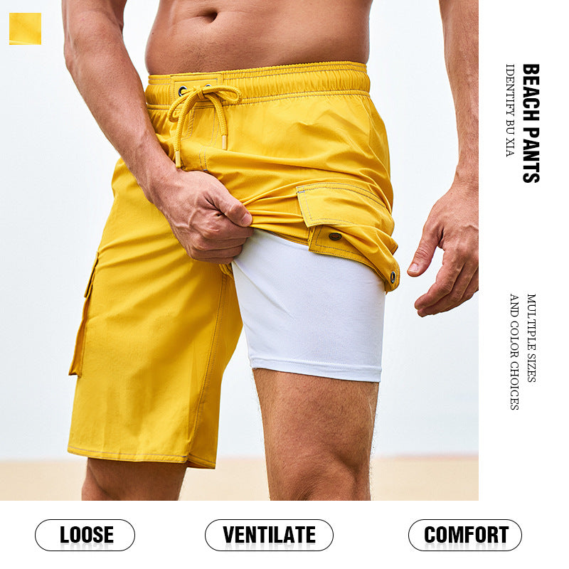 Été homme Jogger Solid Couleur Knee Beach Pantalon Casual Short confortable Short extérieur
