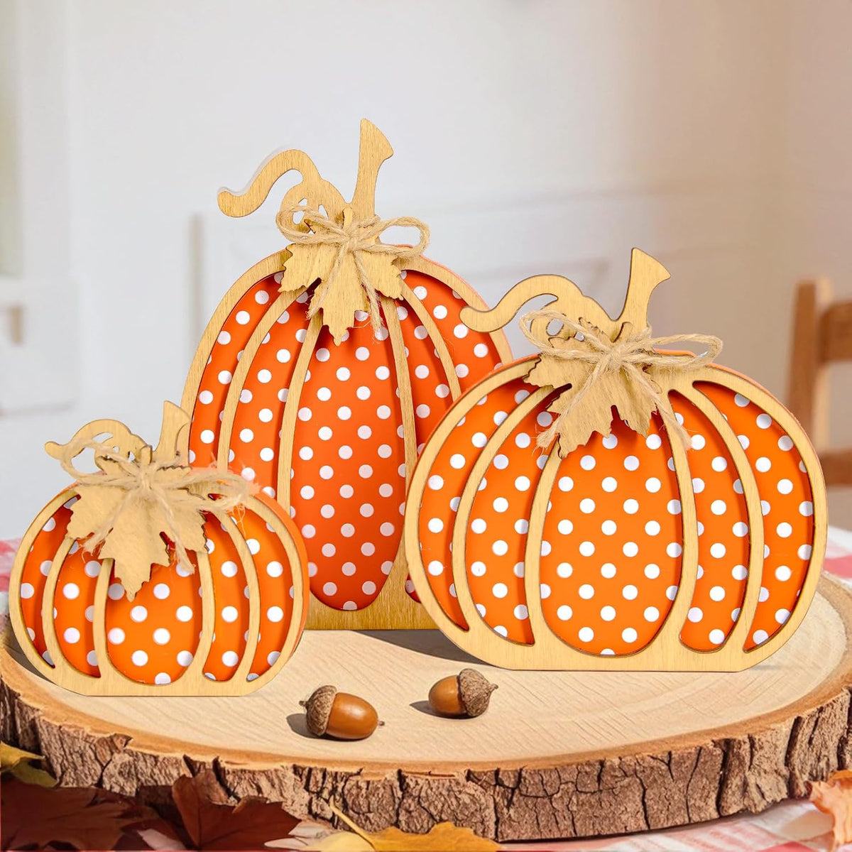 Décor de citrouille d'automne en bois 3 unités