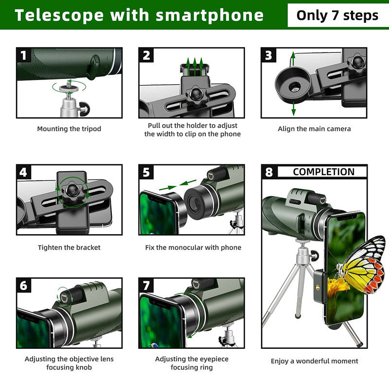 Caméra de téléphone portable 40x60 vert monoculaire HD