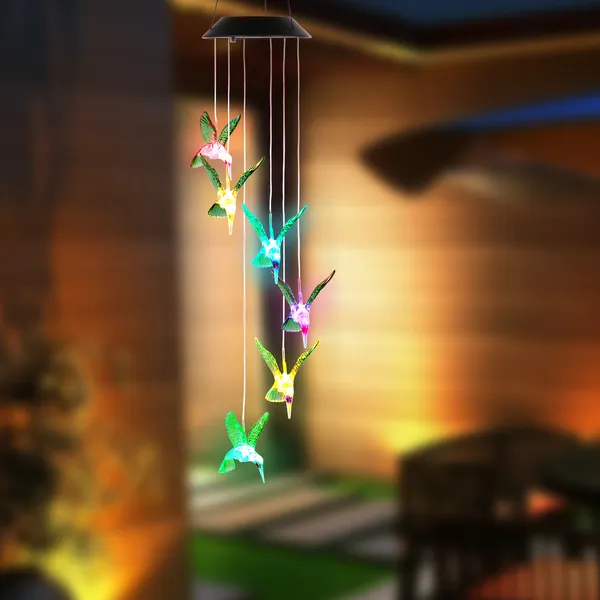 LED Solar Hummingbird Wind Chime Solar String Lights 6 LEDs Couleur