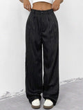 Madame Blue Striped European and American Casual Shimuting Loose Large-Leg Casual Pantalons Trou