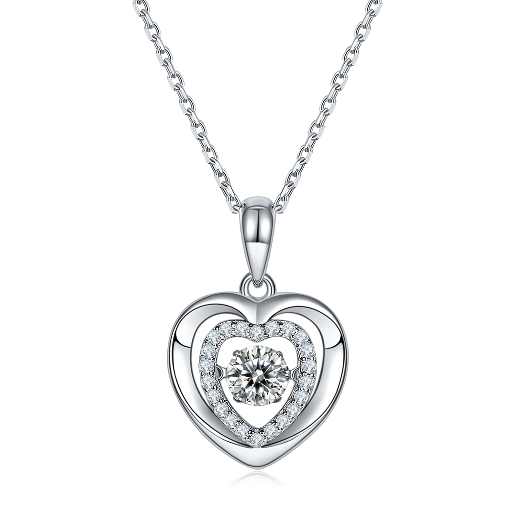 S925 Argent Sterling 0.5ct D Couleur VVS1 Collier Coeur de Moissanite 45cm Pav plaqué platine