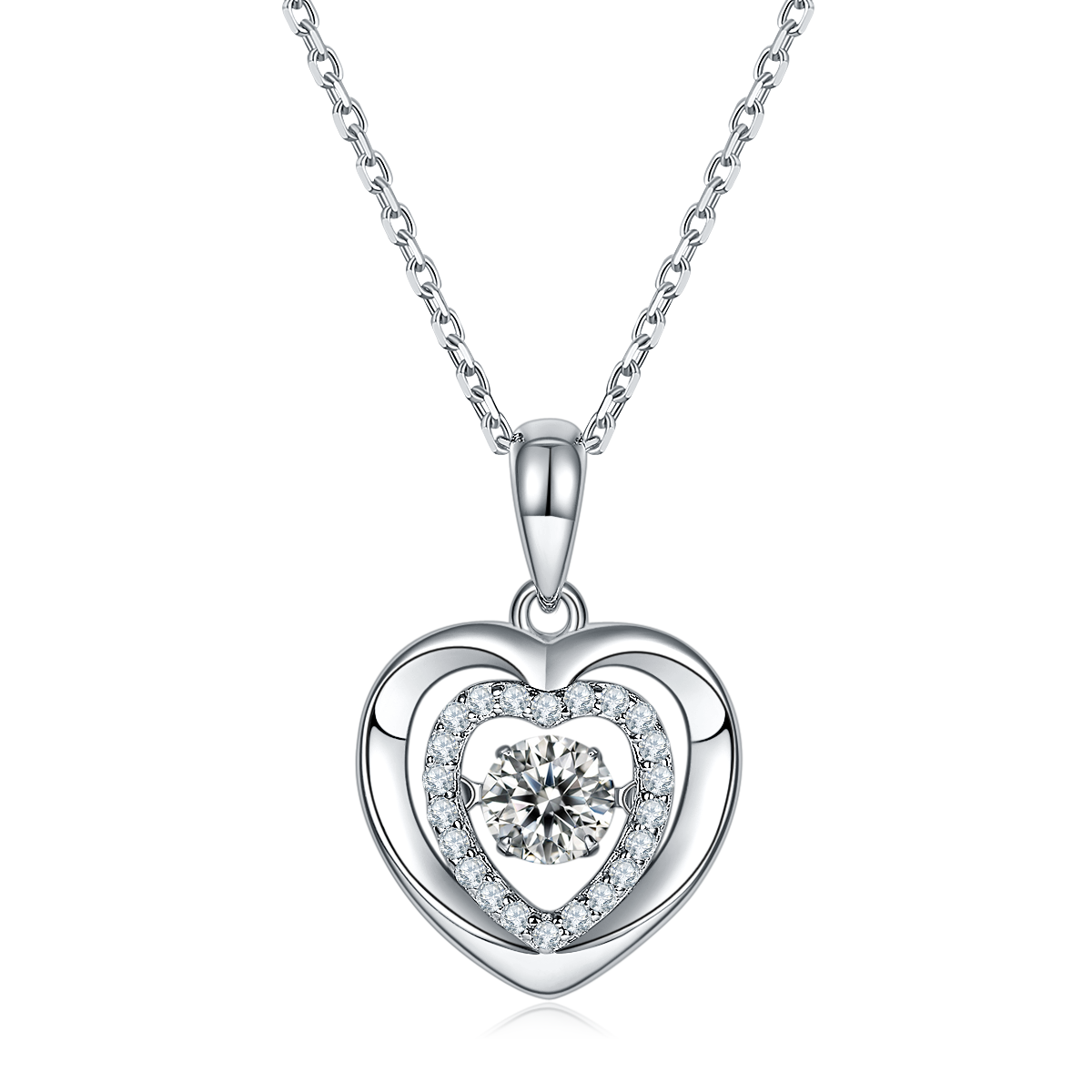 S925 Argent Sterling 0.5ct D Couleur VVS1 Collier Coeur de Moissanite 45cm Pav plaqué platine