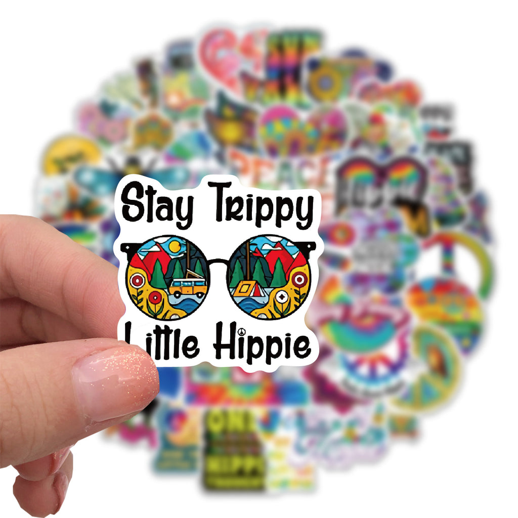 50 Stickers Hippie Cartoon Hippie Ligne de Décoration Personnalisée
