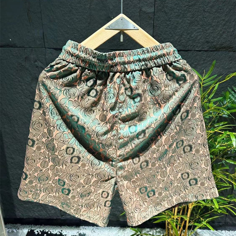 Homme Mode Style ethnique Laser Fleur foncée Mode Ice Silk Short