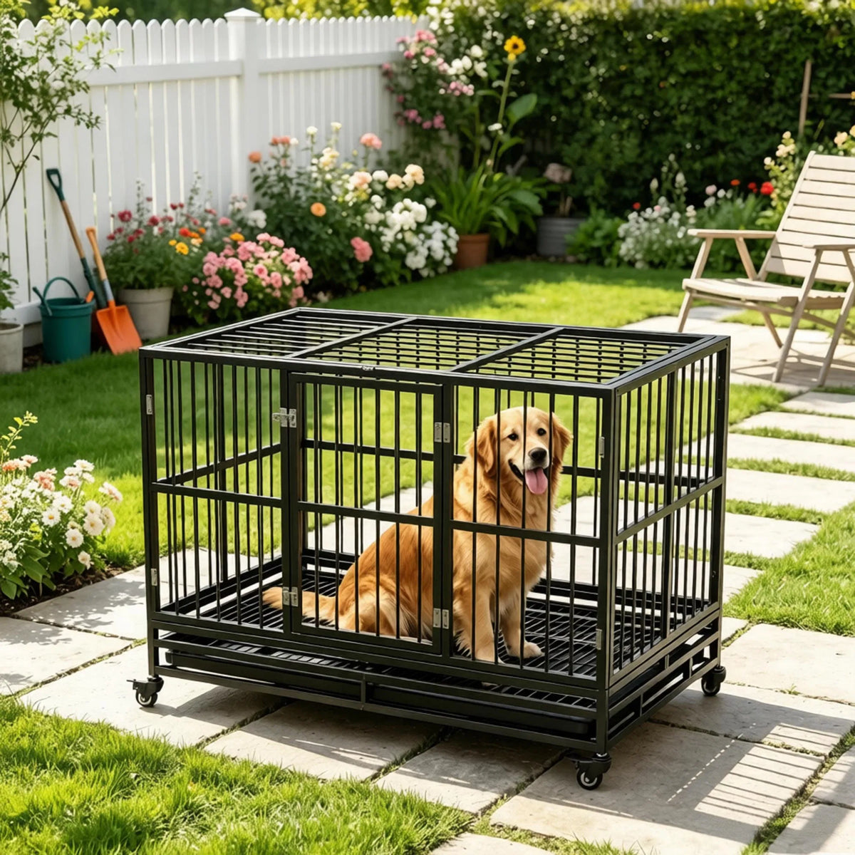 Kennel de cage de chien en métal de 48" avec roues verrouillables Double porte amovible gris
