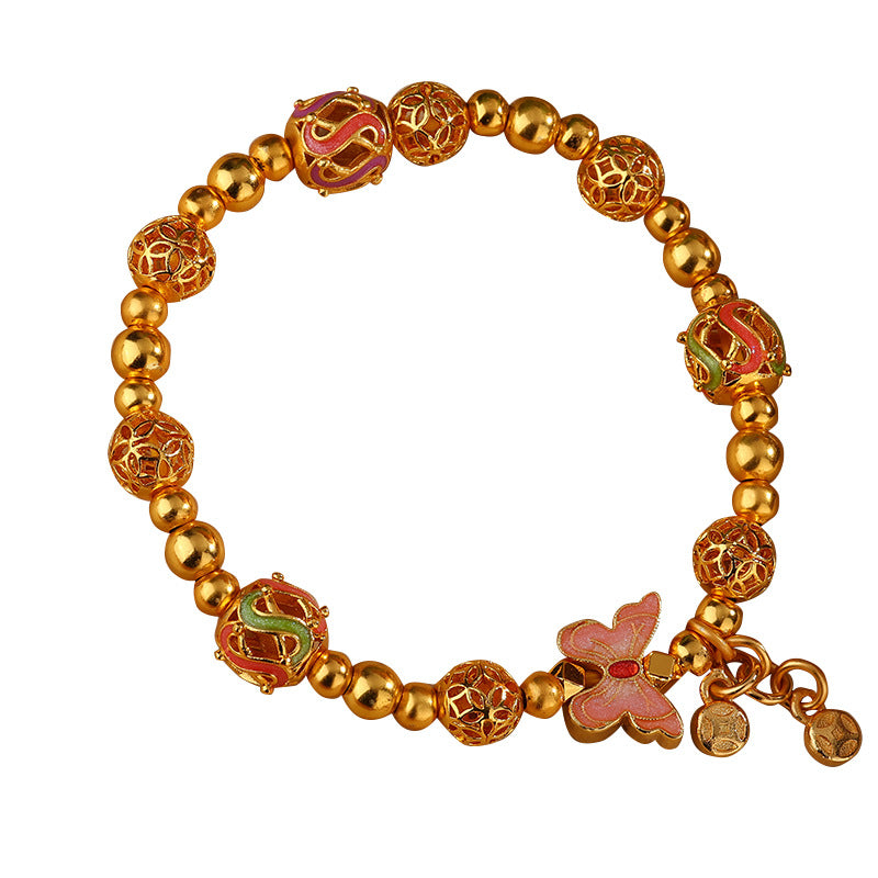 European And American Retro Electroplated 18K Or Transfert Perle Bracelet Papillon Femmes'