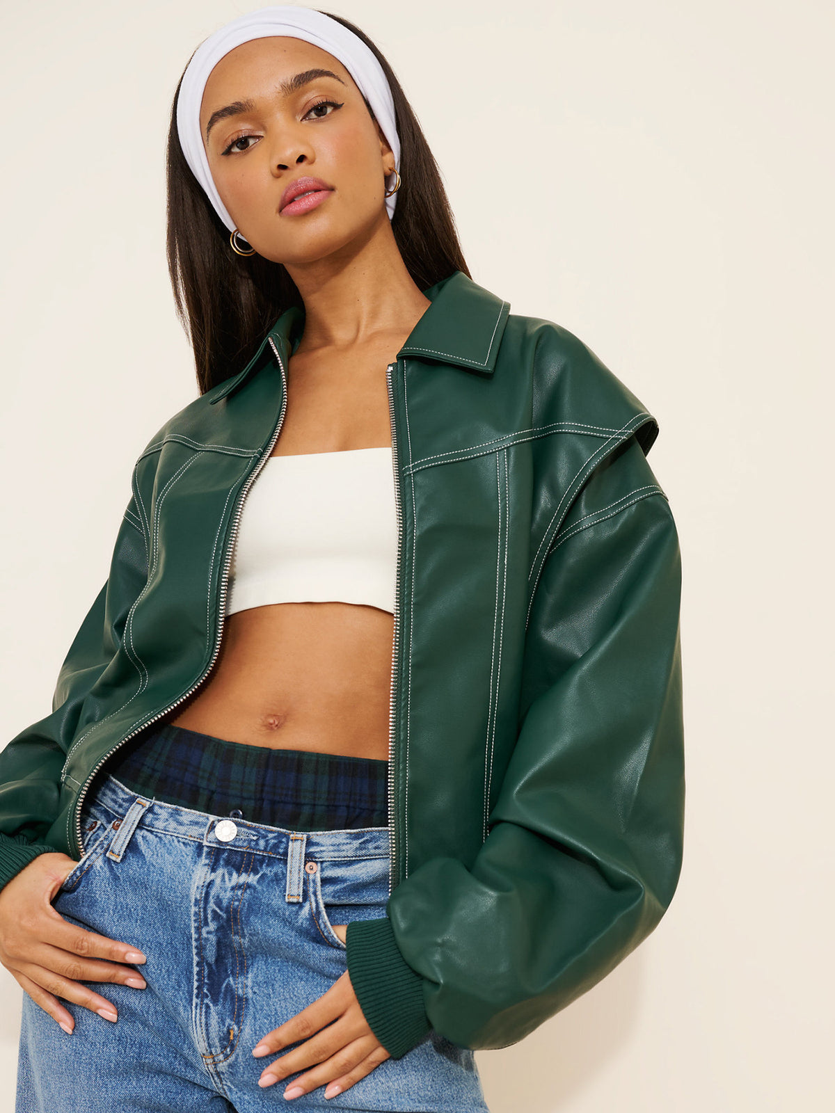 Coupe-bas Collier Faux Veste en cuirShort style manteau