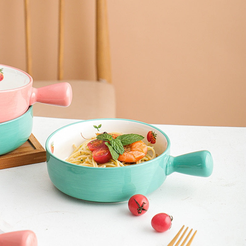 Poignée de fraise peinte à la main Bol de cuisson en céramique