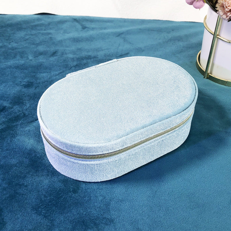 Boîte de rangement pour bijoux ovales bleu glacé Grande capacité Portable