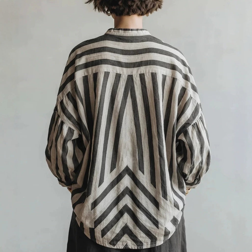 Chemise à manches longues en lin de coton imprimé rayé
