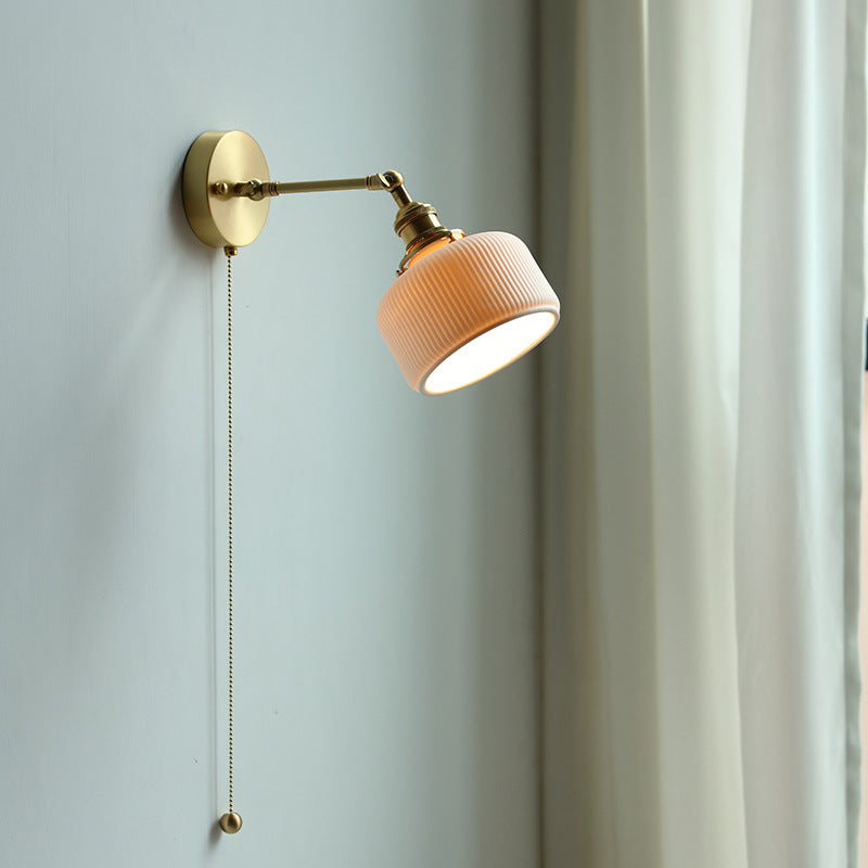 Chambre à coucher Mur Lampe Chambre à coucher Salon Céramique Cuivre Rotatable avec cordon de serrage