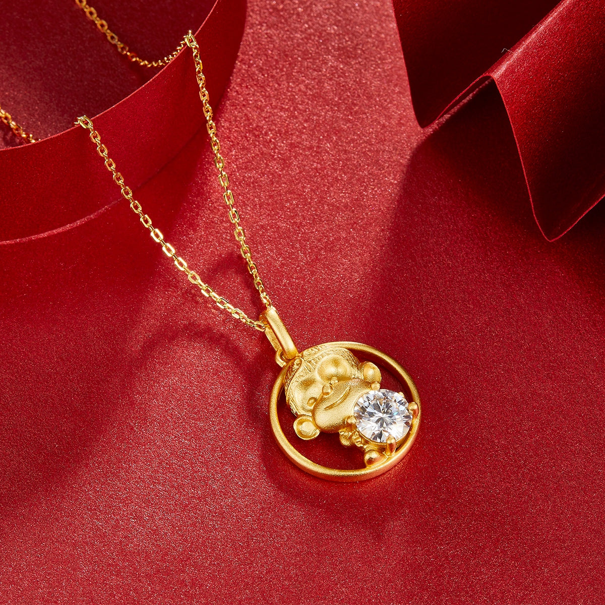 S925 Argent Sterling plaqué or 1ct D Couleur VVS1 Moissanite Collier Singe 5.4g Chinois