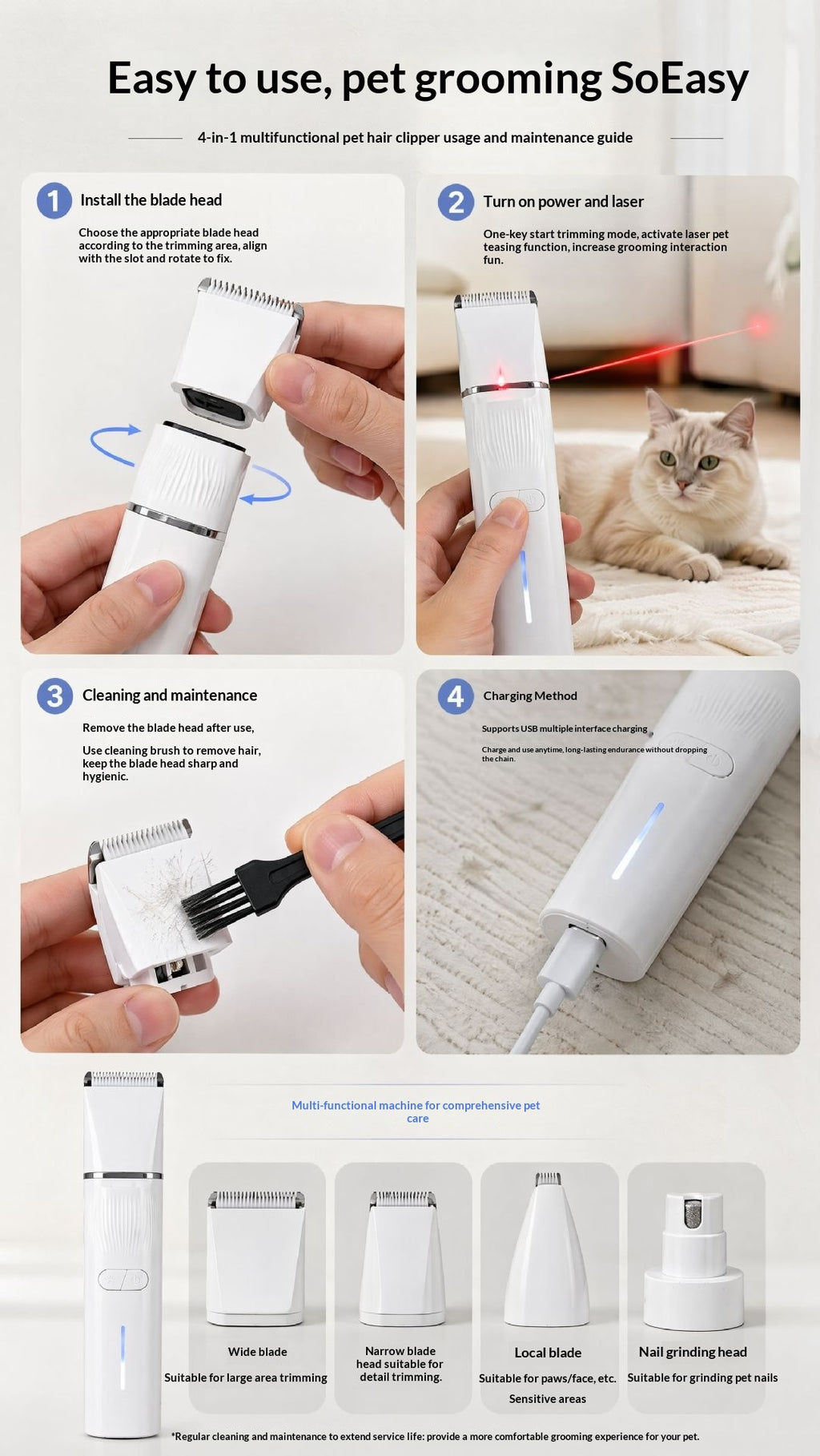 Clipper électrique pour animaux de compagnie de haute puissance & Trimeur de grooming Cat.