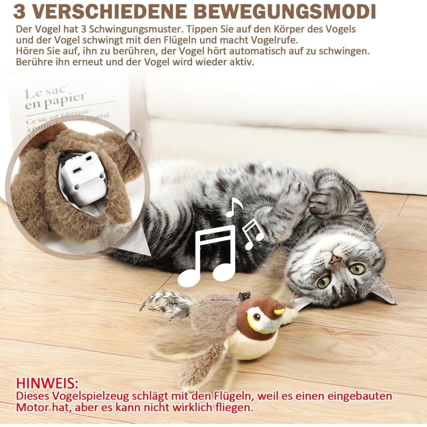 Jouet chat électrique TGFIX Bird pour self-play - Jouet chat automatique interactif avec Catnip