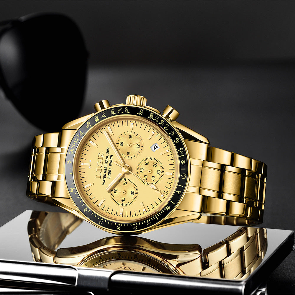 Hommes Multifonctionnel Imperméable Calendrier Lumineux Quartz Montre