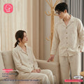 Pyjama en lin et coton uni pour couple, printemps et automne