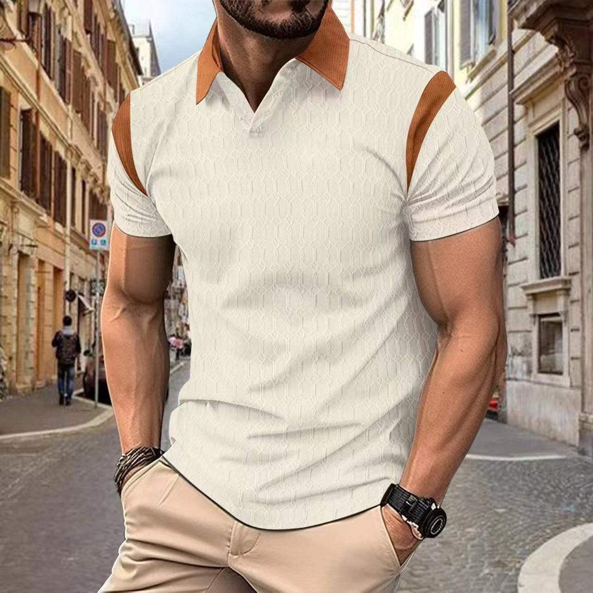 Chemise polo de couleur solide Jacquard pour homme