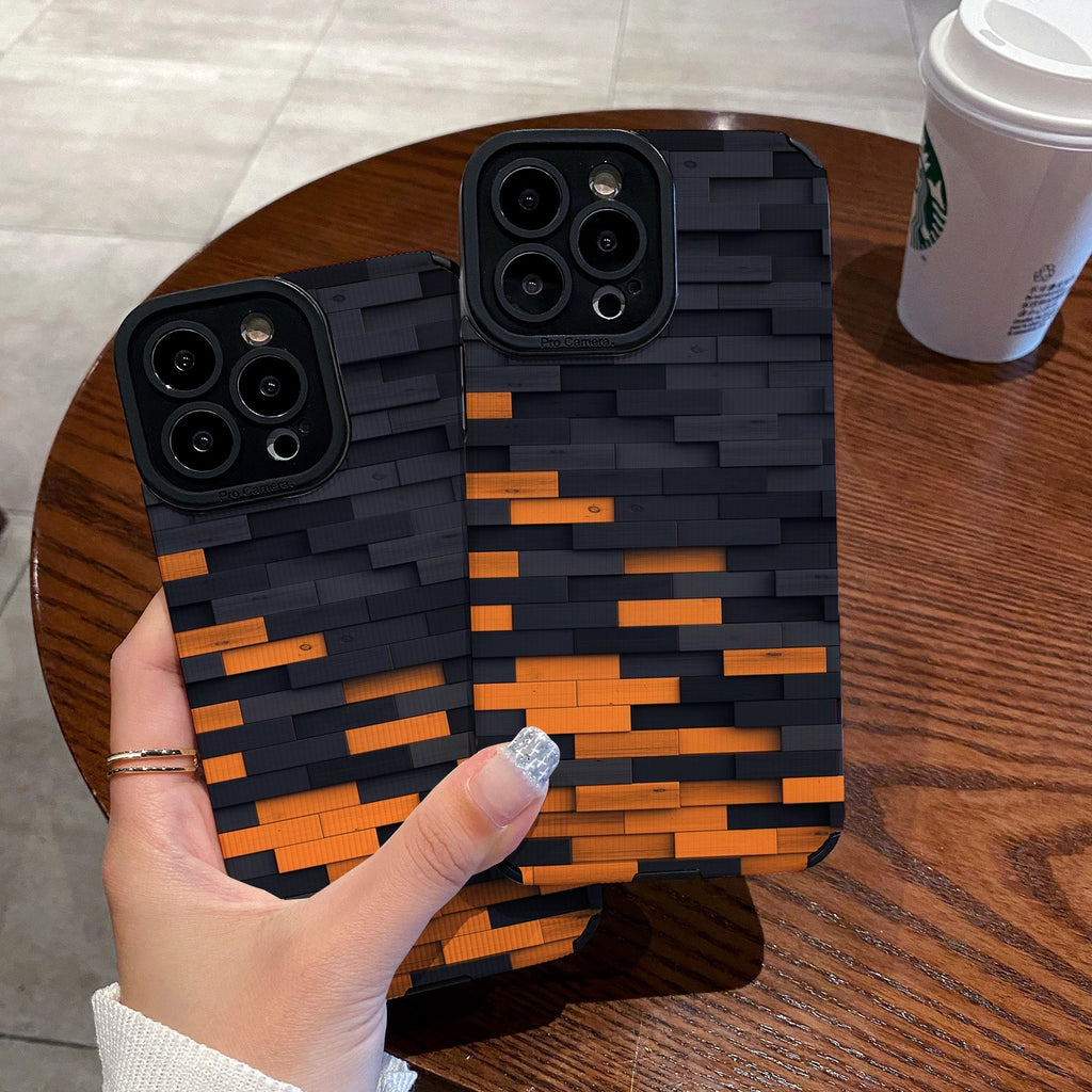Étui de téléphone de dessin animé orange noir tout inclus en cuir souple