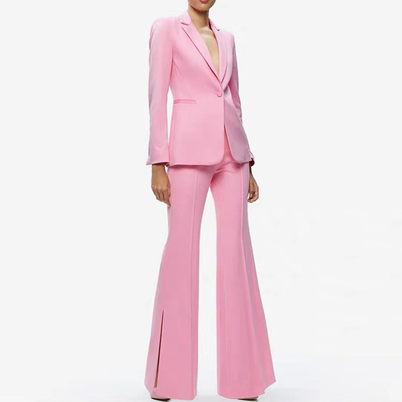 Pantalon de sol en feutre à clin d'oeil à une seule main Blazer à épingle et à grande taille Pantalon bipiec