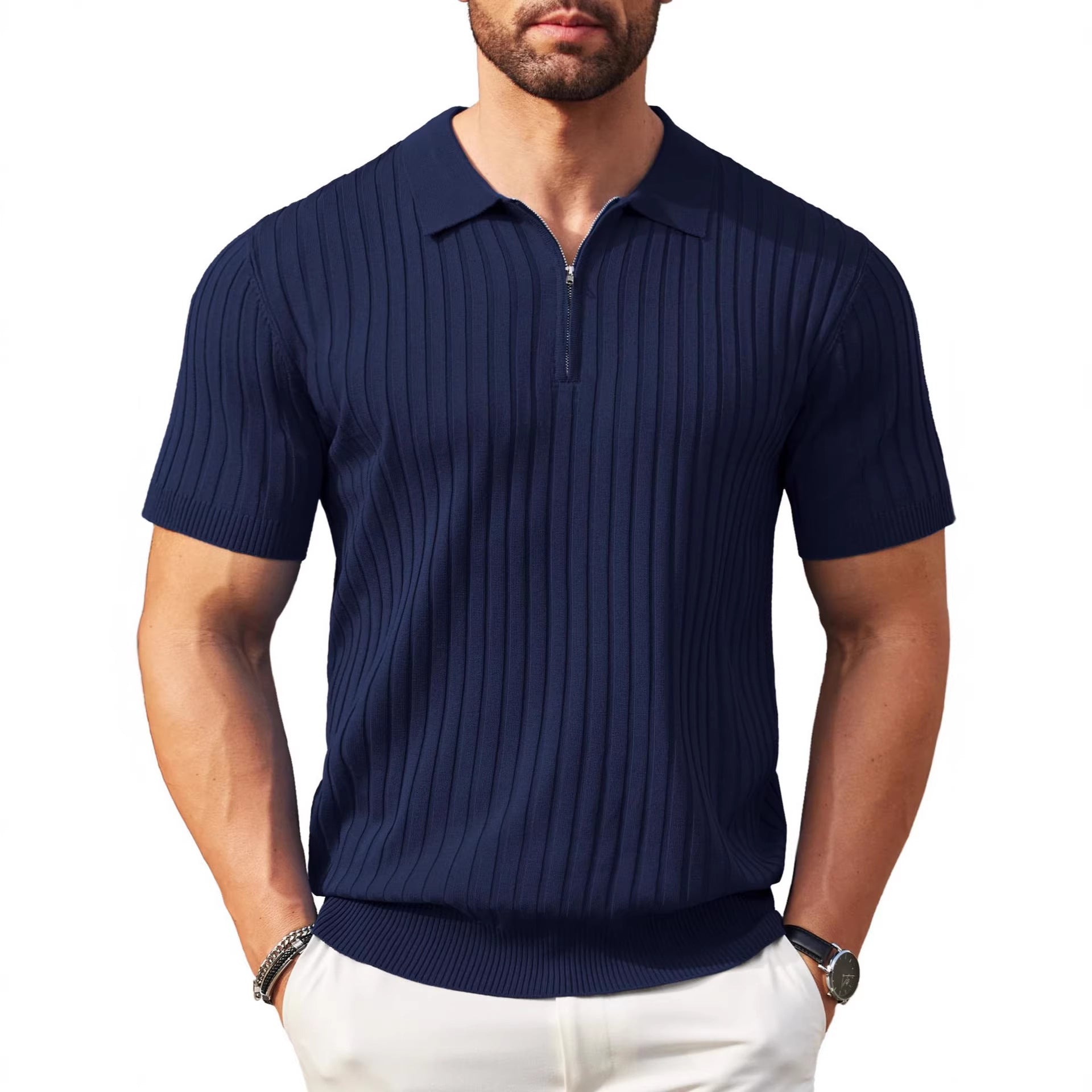 Hommes Zip-Up manches courtes Polo T-Shirt T-Shirt mode de golf casual