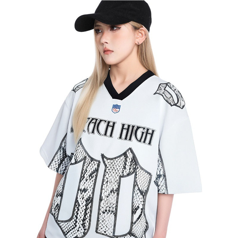 Snake Scale Design Mesh Jersey T-shirt à manches courtes Loose