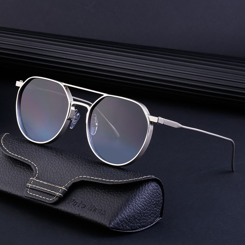 Verres de cadre ovale rétro Lunettes de soleil Aviateur double faisceau en métal
