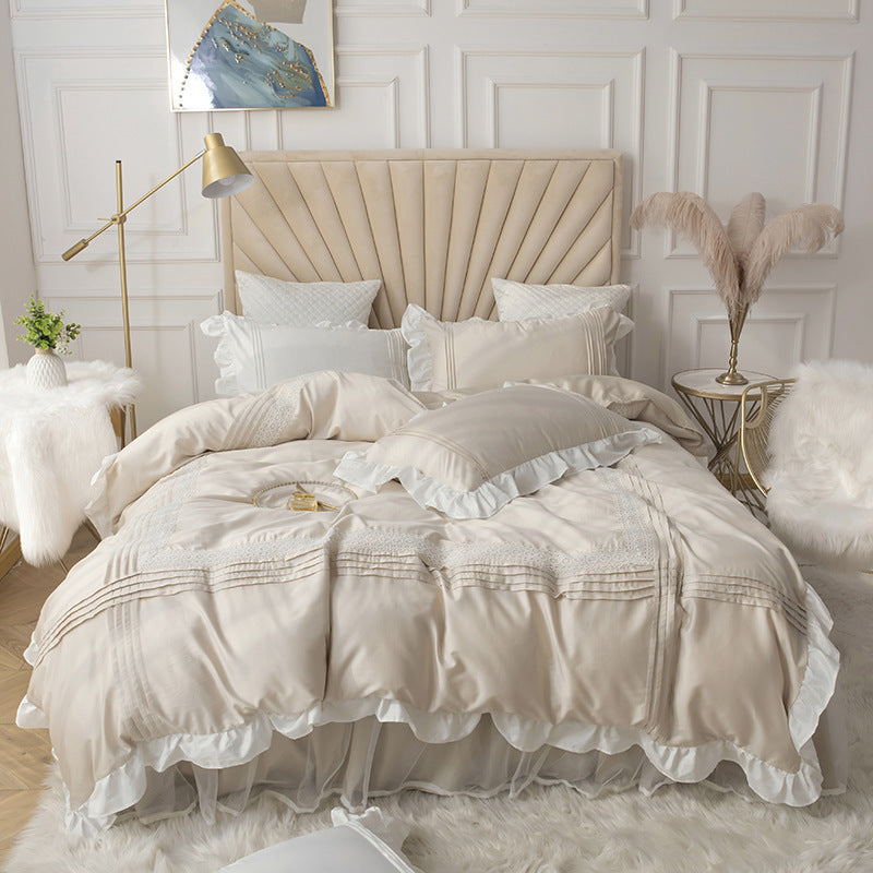 Dentelle Lit Jupe Quilt Couverture fille Coeur Ménage Literie Princesse coréenne Style Quatre pièces Q