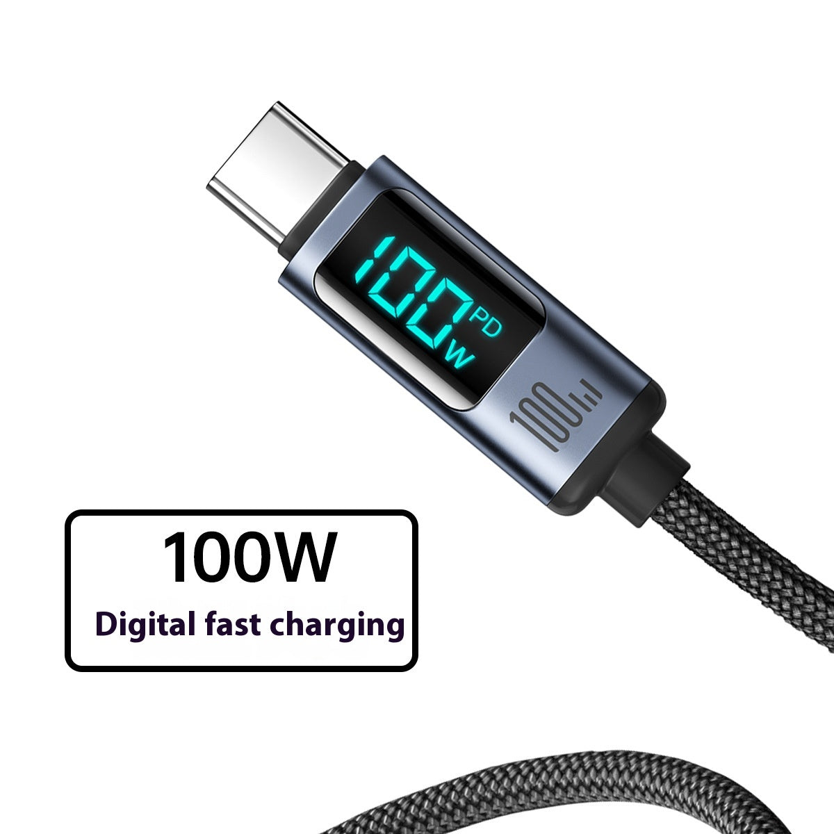 PD20 Charge 66W Fil de tressage Alliage d'aluminium Affichage numérique Données de charge rapide C