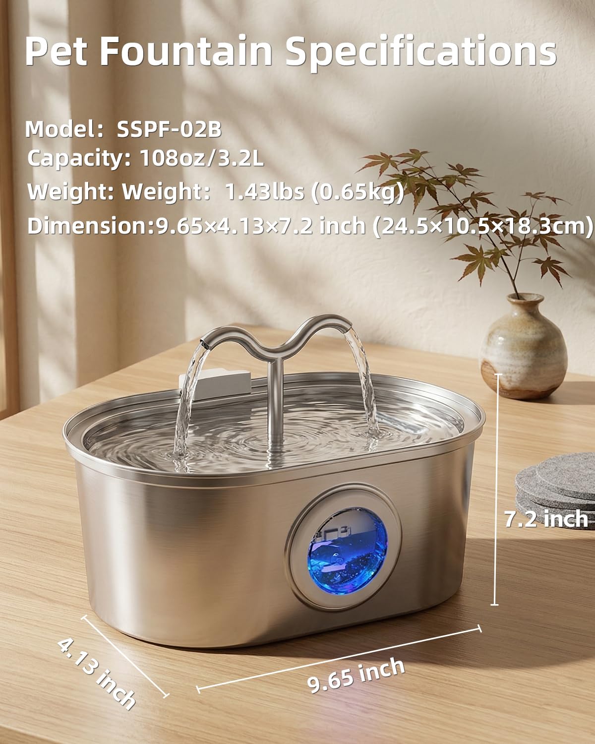 Fontaine d'eau de chat en acier inoxydable