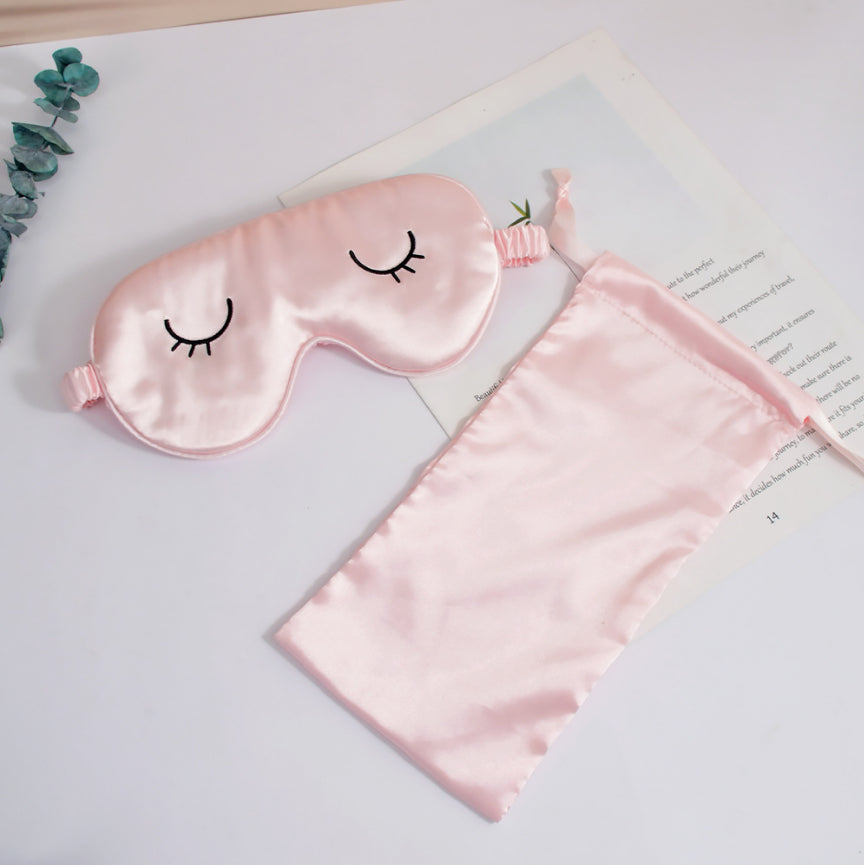 Masque à yeux brodés Masque à yeux ensemble + pocket-pink-imitation soie-1 pièce