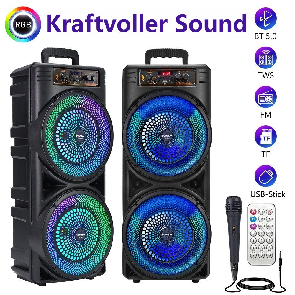 Large haut-parleur Bluetooth sans fil et boîte à musique avec microphone