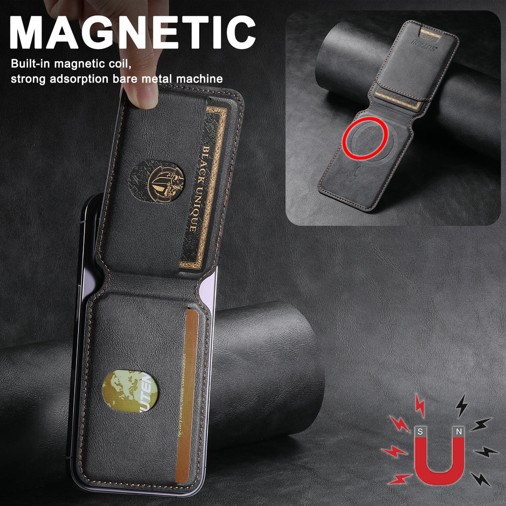 Support de carte magnétique pour téléphone universel Android MagSafe Magnetic Ring PU Leather