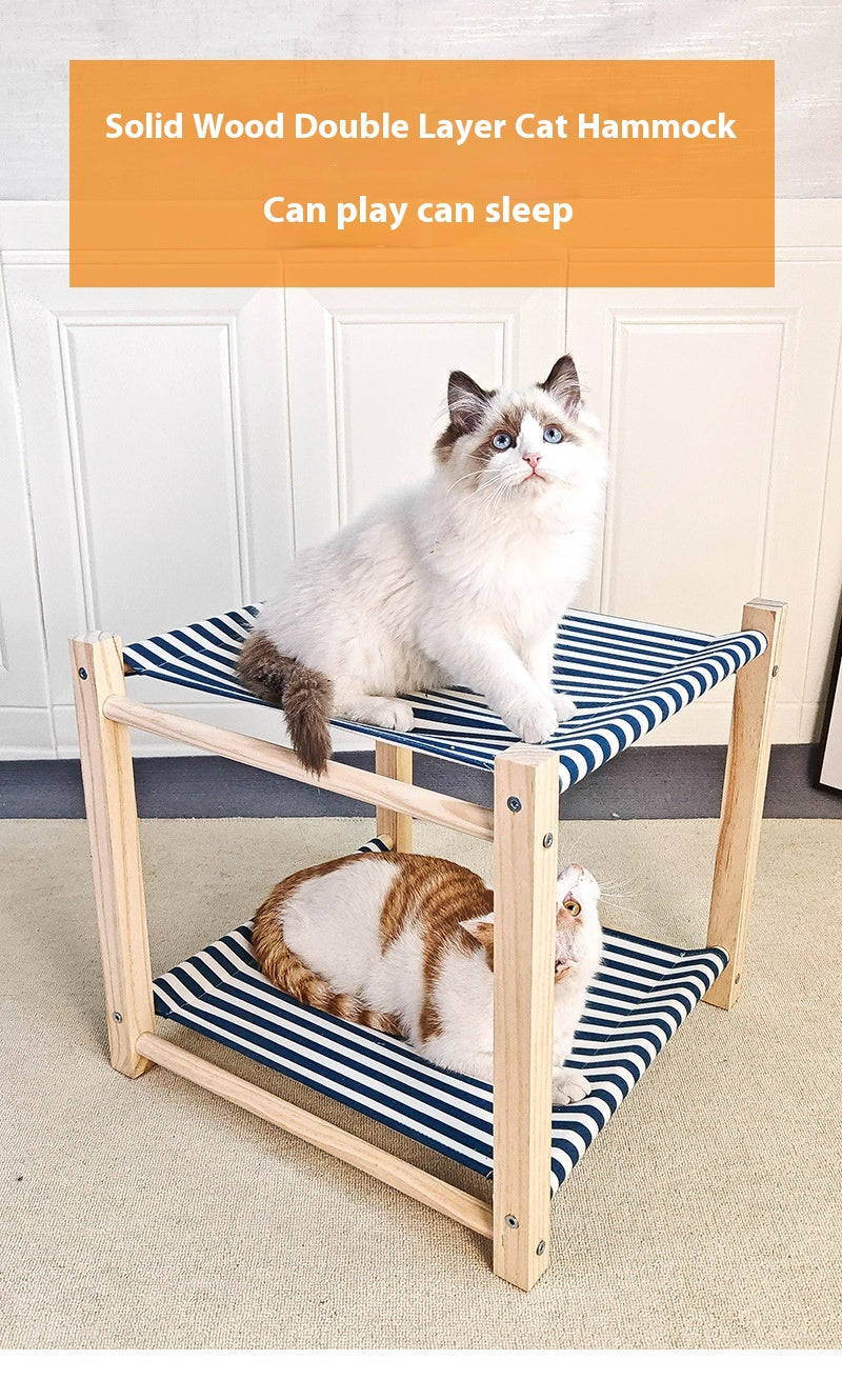 Lit de camp pour animaux de compagnie en bois massif à double couche Hamac de chat supérieur et inférieur Bunk amovible et lavabo