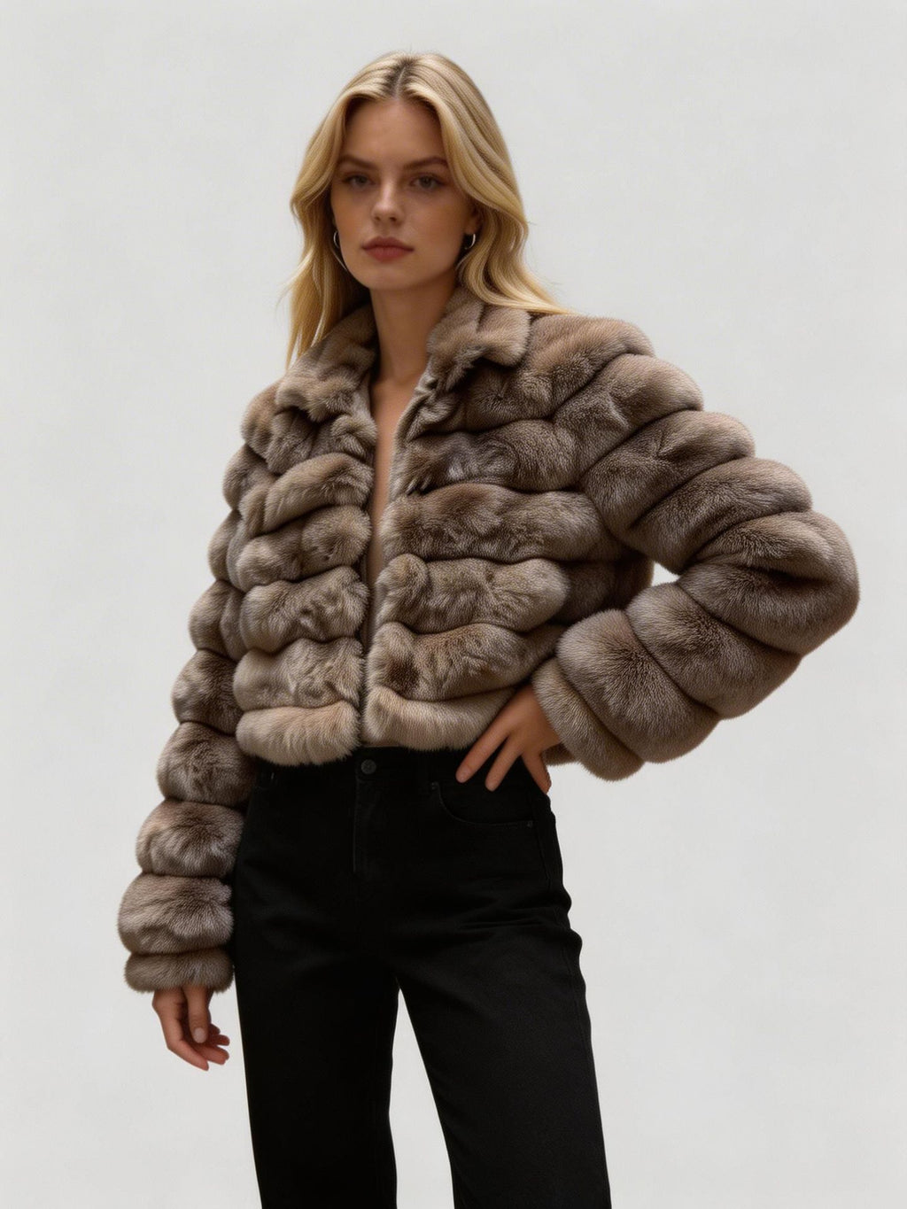 Style européen et américain Short Eco Friendly Fur Coatfashionable chaud avec cuir Lacine