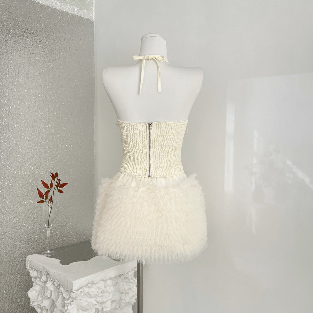 Dentelle lourde en maille embellie paille perlée haut et ensemble de jupes deux pièces pour femmes