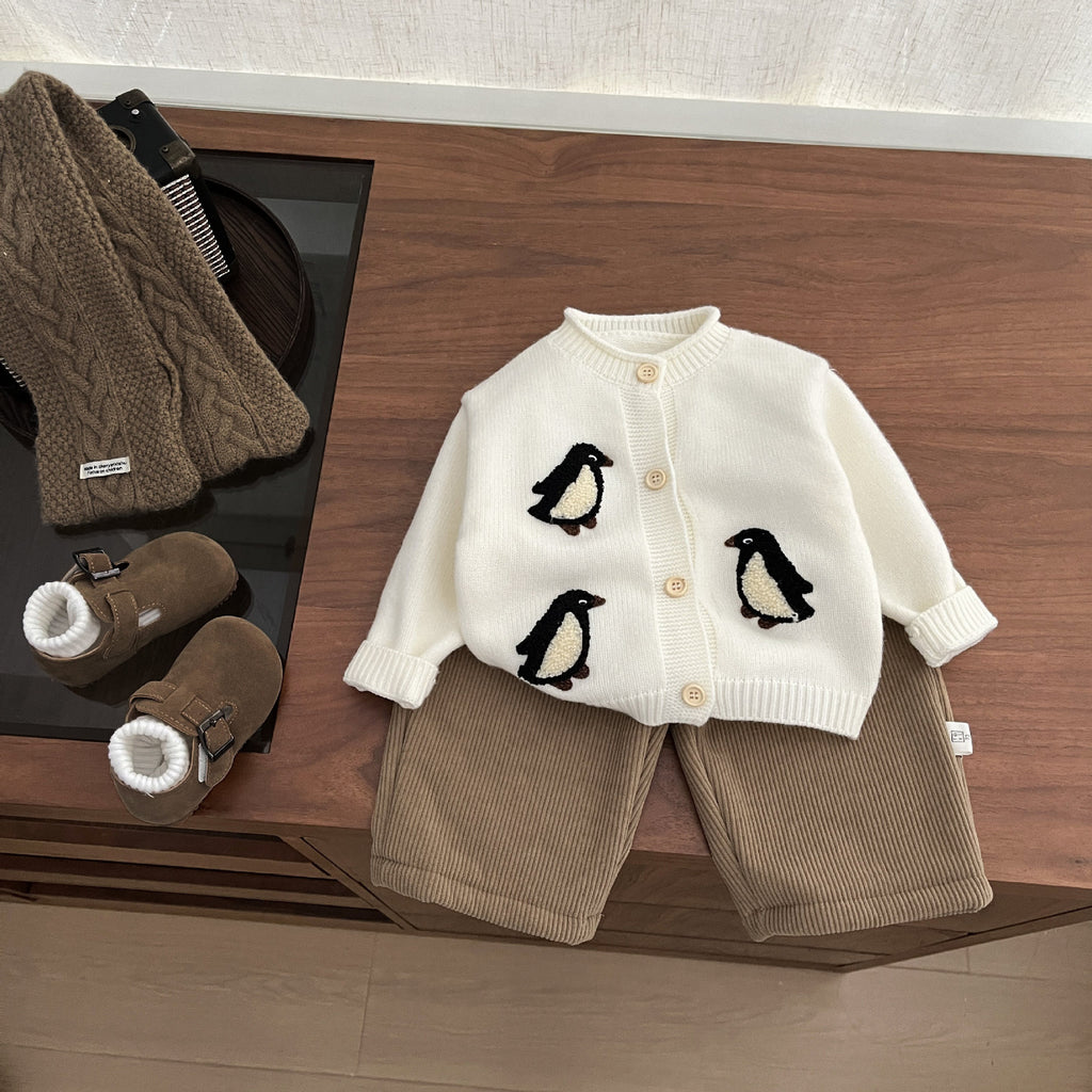 Top brodé en tricot épais pour jeunes enfants