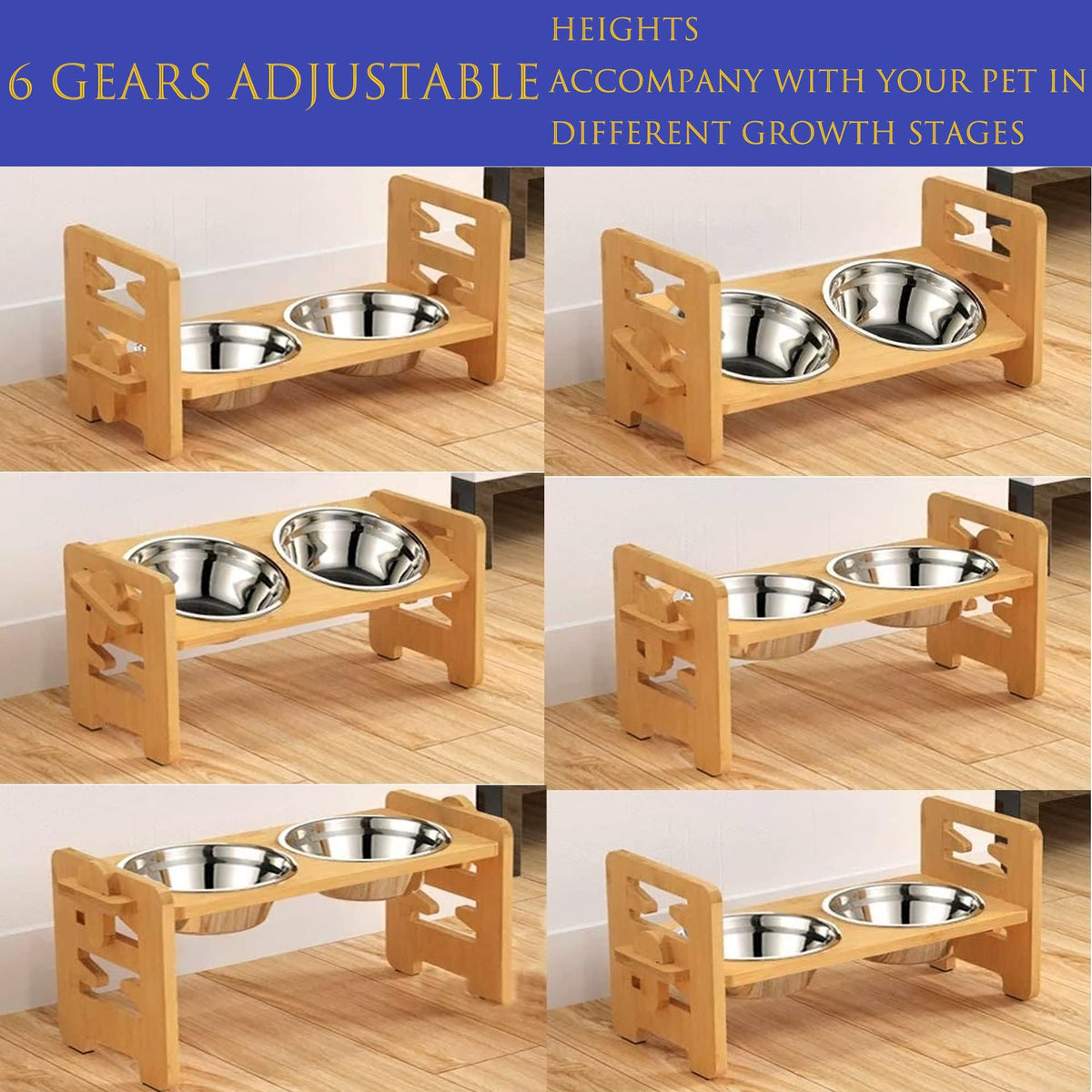 Bamboo Wood Dogs and Cats Bowl Rack Pet Double Bowl